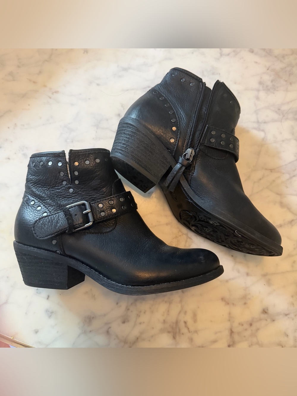 Sofft Black Studded Leather Ankle Boots for Women